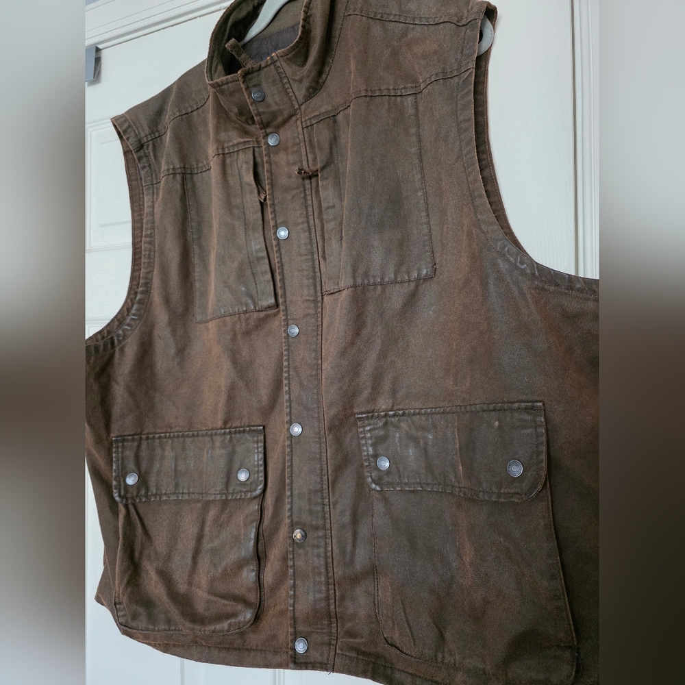 Ridgecut Vest Mens Faux Leather Heritage Brown Zip Snap Workwear Pockets 2XL